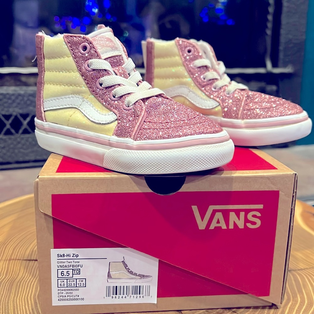 Toddler Vans pink and white sparkle 6.5